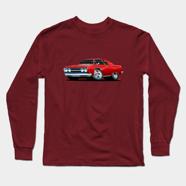 Red Hot Classic Muscle Car Coupe Cartoon Long Sleeve T-Shirt by hobrath